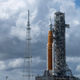 NASA’s Space Launch System (SLS) rocket with the Orion spacecraft aboard is seen atop the mobile launcher at Launch Pad 39B, Tuesday, Aug. 30, 2022, at NASA’s Kennedy Space Center in Florida.